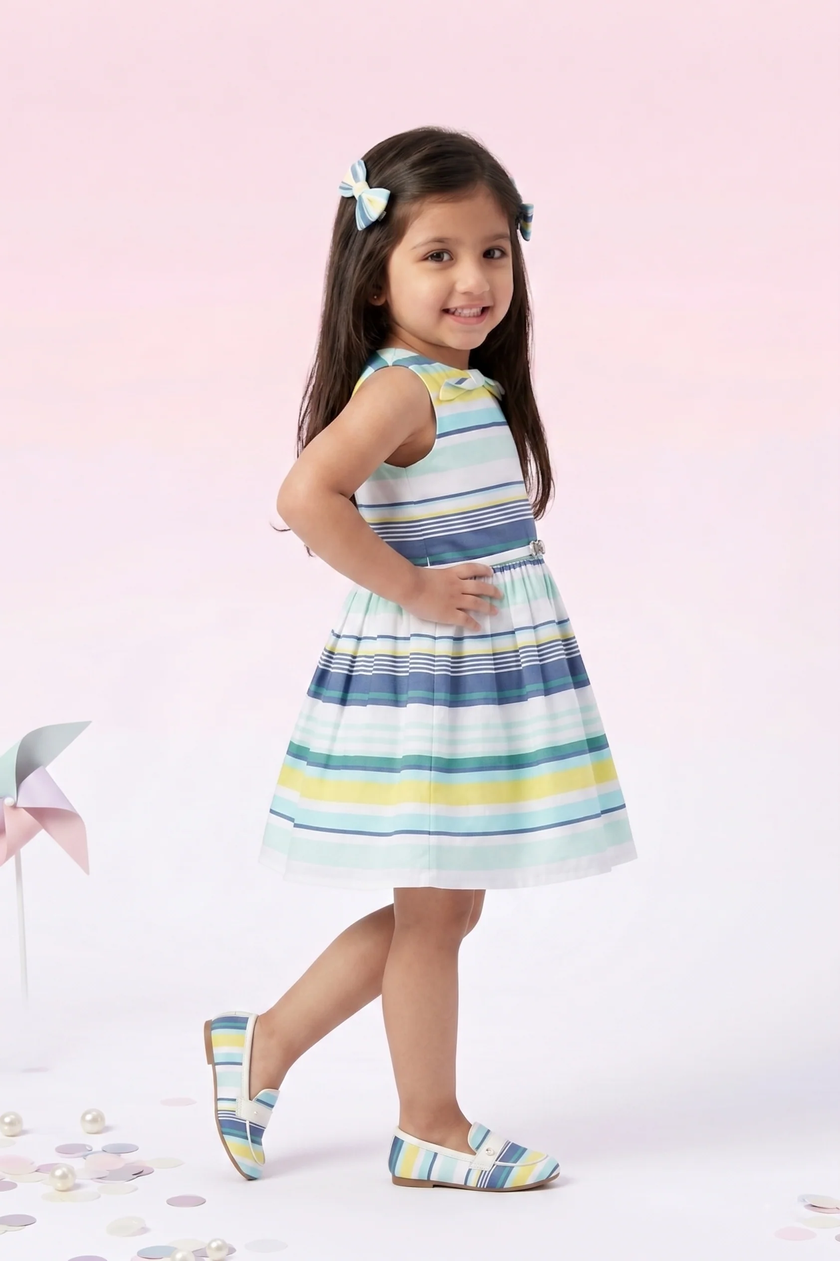Blue Sleeveless Striped Summer Frock TSF10009 - Image 3