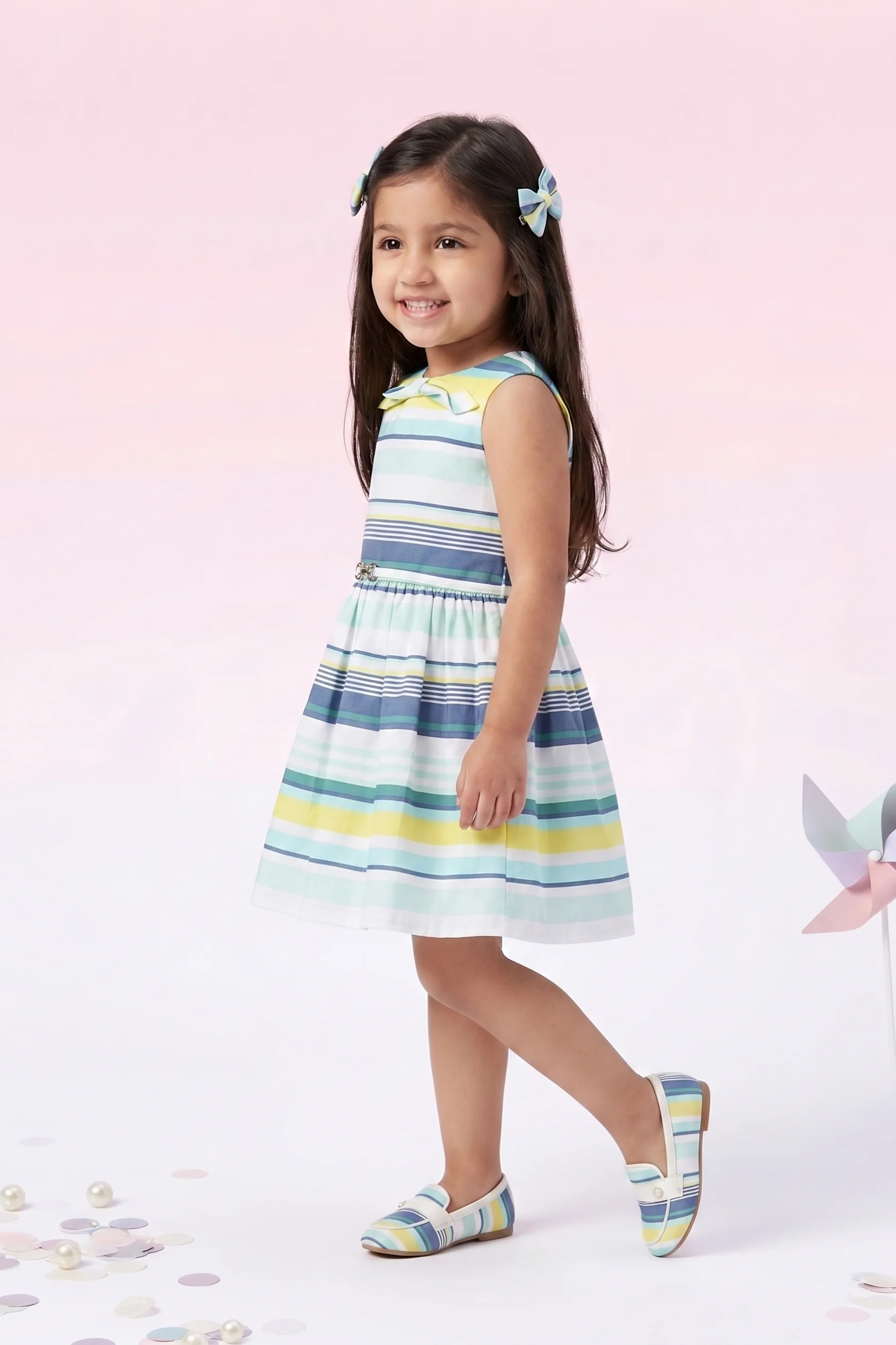Blue Sleeveless Striped Summer Frock TSF10009 - Image 4