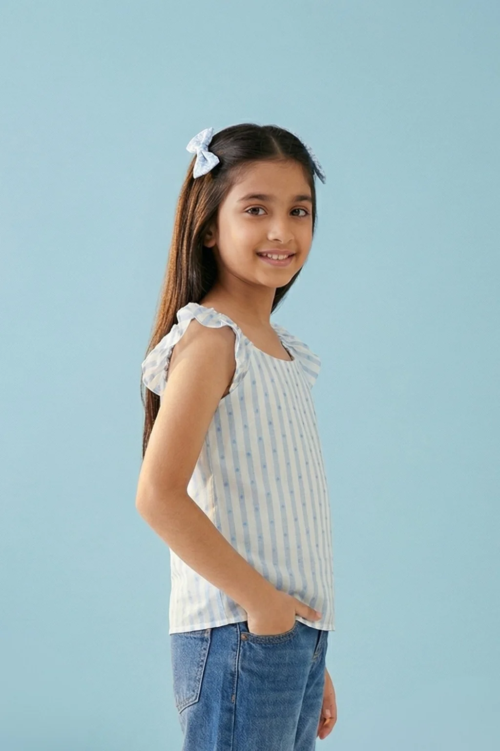 Blue Stripe Ruffle Sleeve Top TG5088 - Image 3