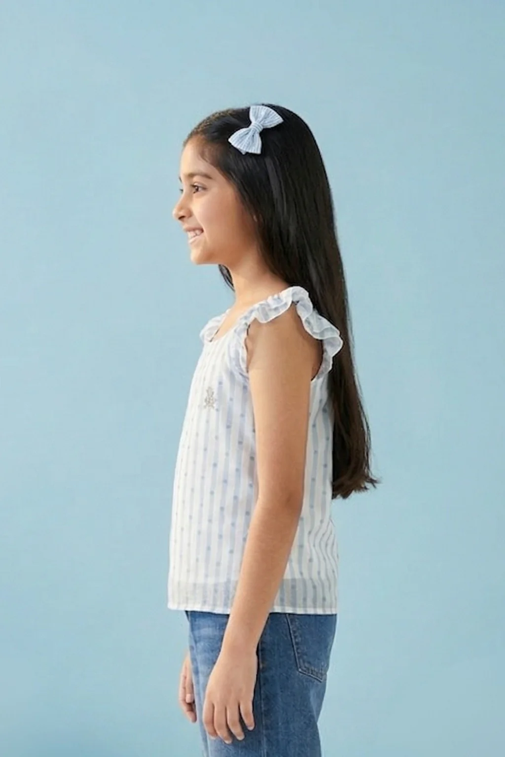 Blue Stripe Ruffle Sleeve Top TG5088 - Image 4