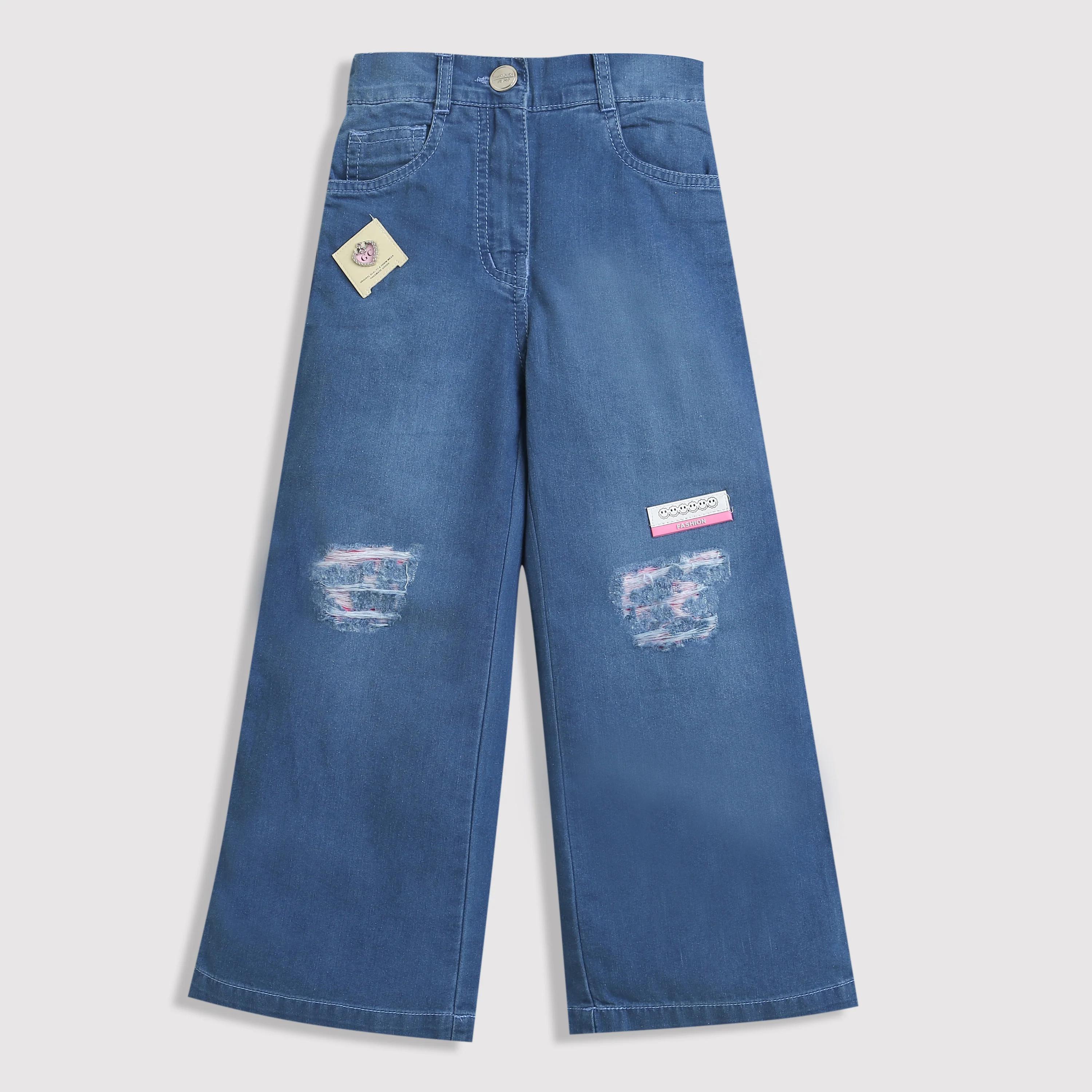 Blue Wide Leg Printed Denim Jeans P1538 - Image 5