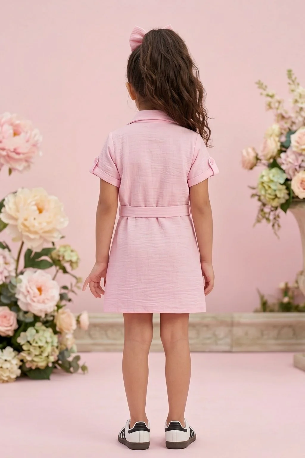 Blush Pink Belted Shirt Dress M2456 - Image 2