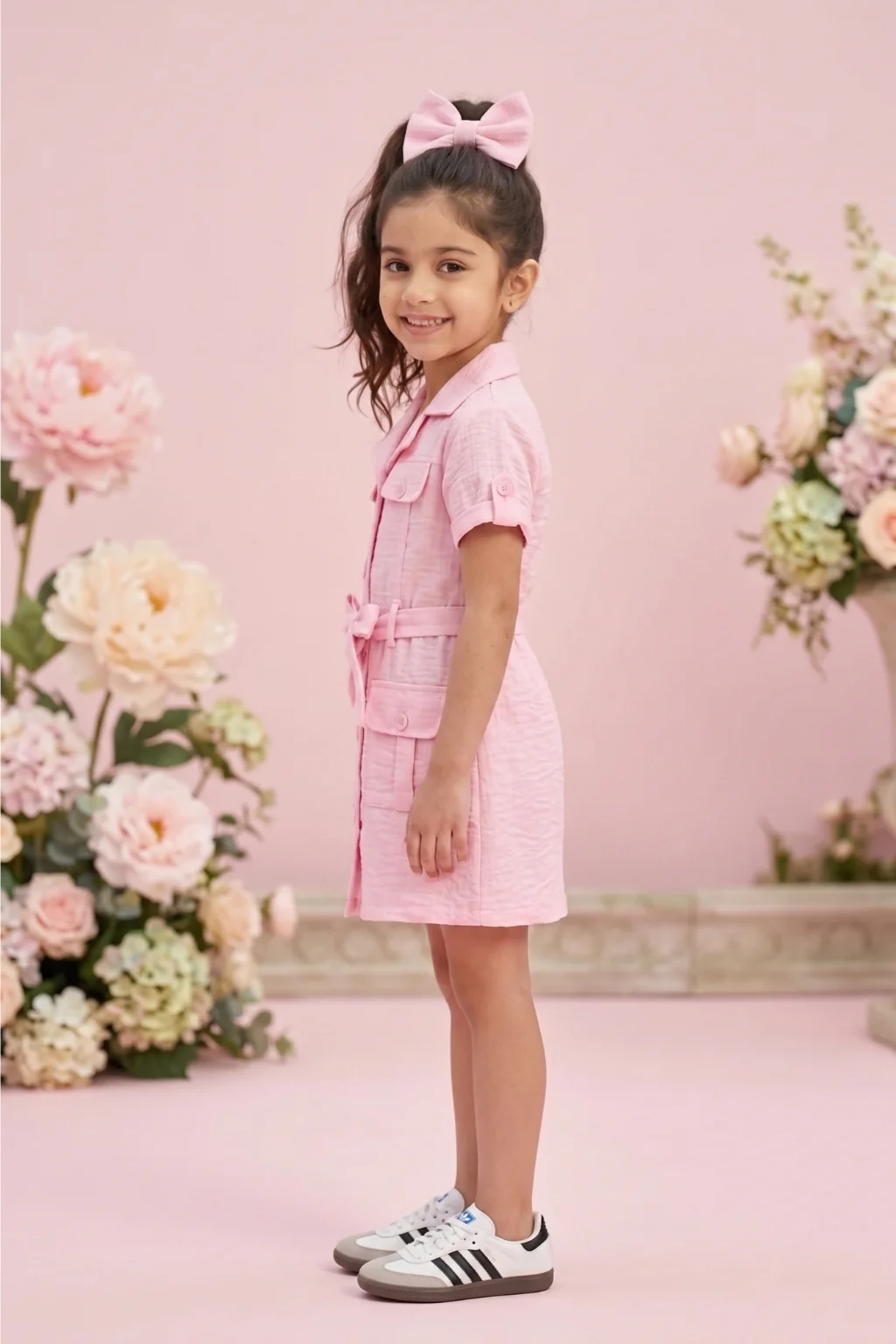 Blush Pink Belted Shirt Dress M2456 - Image 3