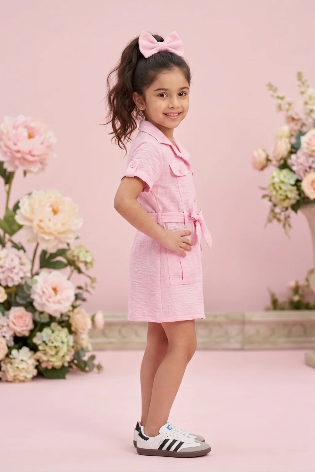 Blush Pink Belted Shirt Dress M2456 - Image 4