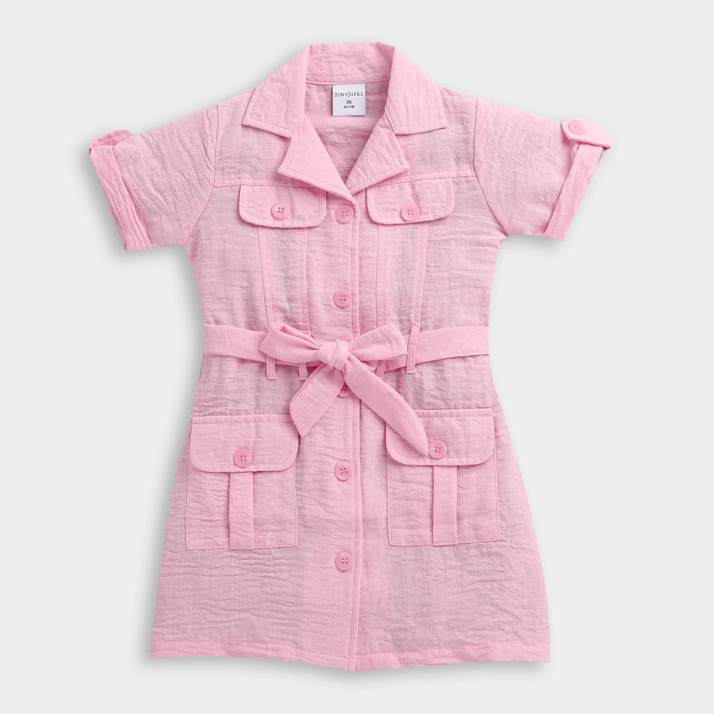 Blush Pink Belted Shirt Dress M2456 - Image 6