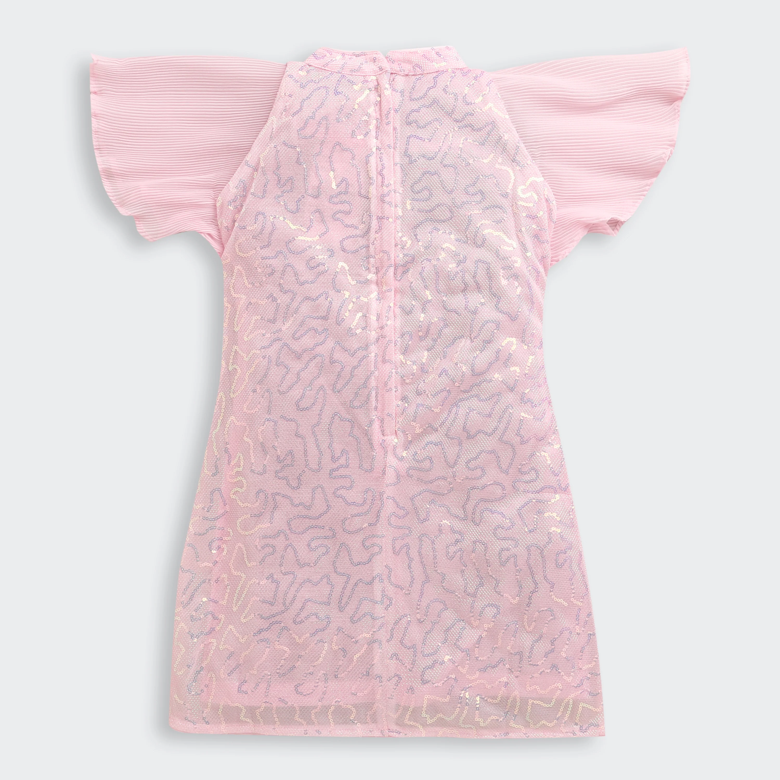 Blush Pink Sequin Dress with Pleated Flutter Sleeves M2256 - Image 6