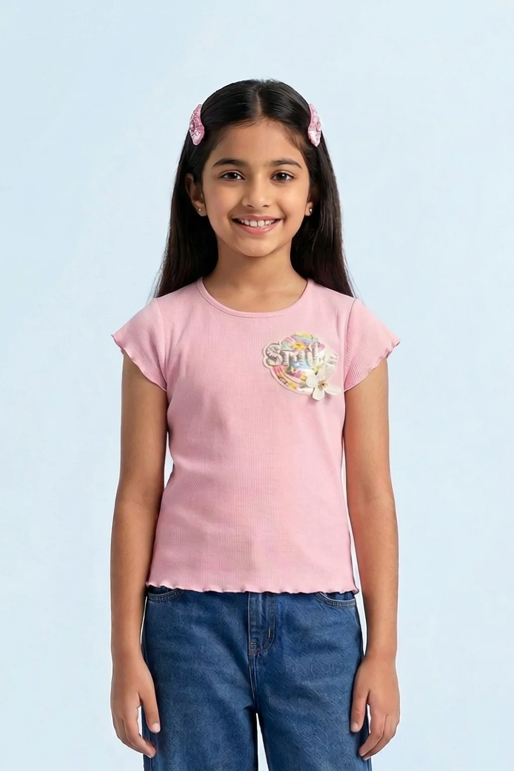 Blush Ribbed Flutter Sleeve Tee TG6133