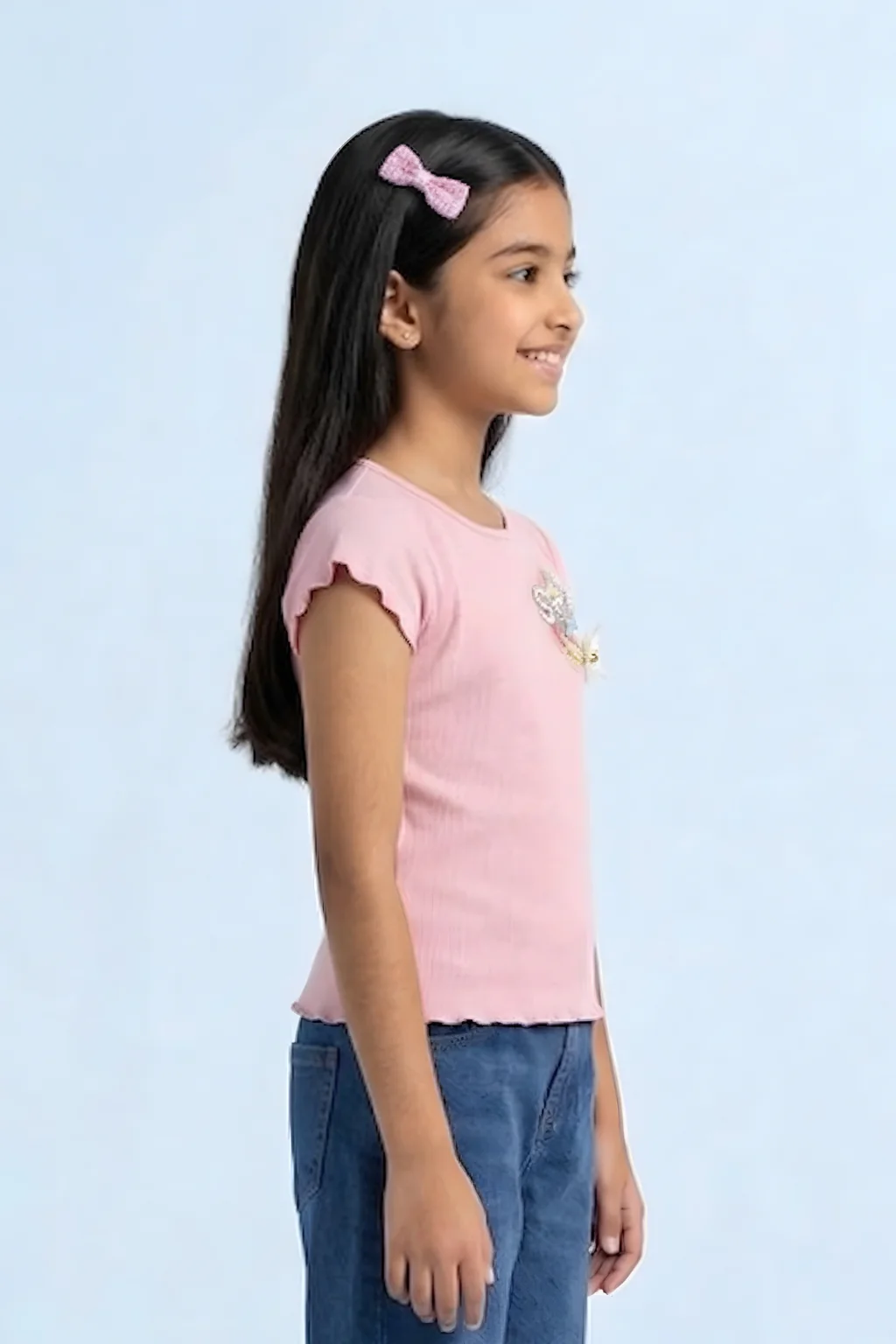 Blush Ribbed Flutter Sleeve Tee TG6133 - Image 3