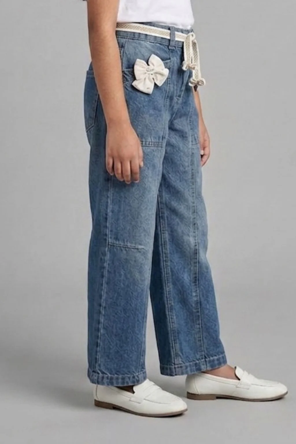Bow Detail Light Blue Denim Jeans 1688 - Image 4