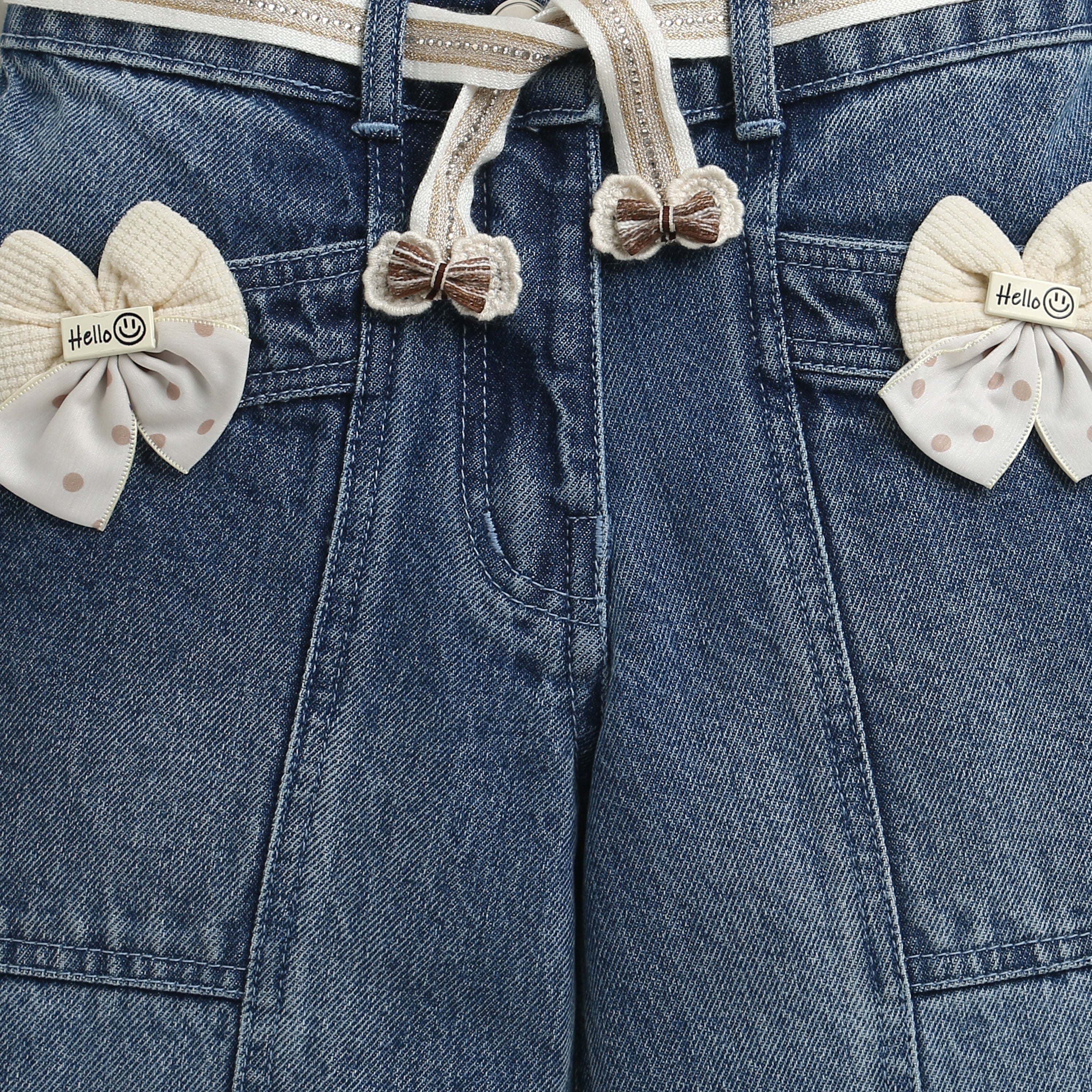 Bow Detail Light Blue Denim Jeans 1688 - Image 7