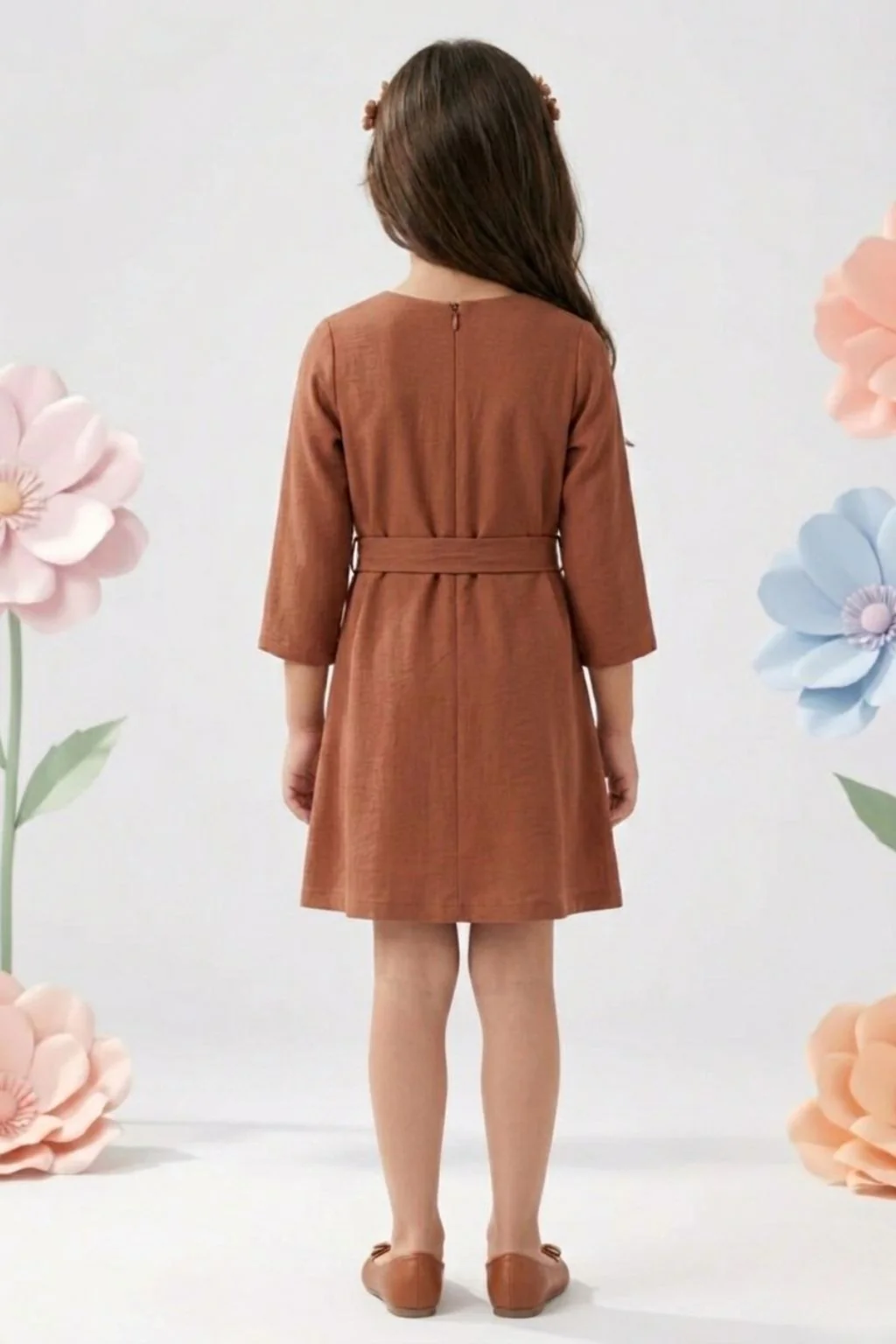 Caramel Bloom Belted Cotton Dress M2491 - Image 2