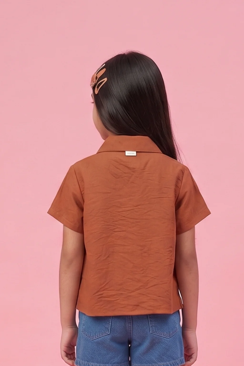 Collared Rust Pleated Shirt Top TG6410 - Image 2