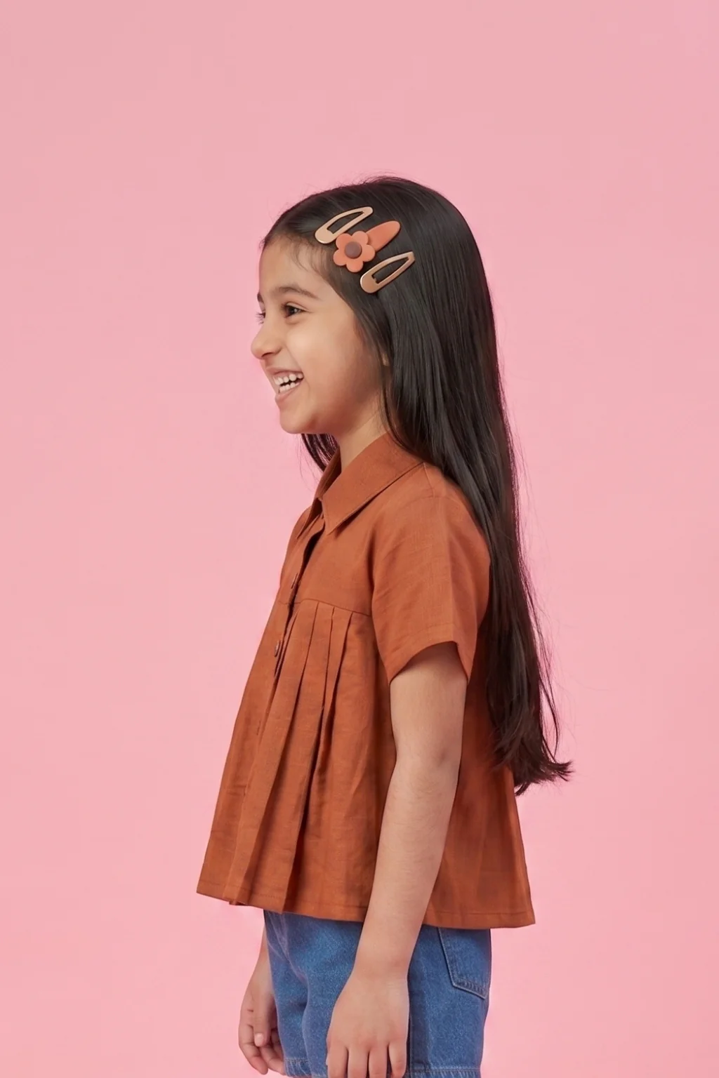 Collared Rust Pleated Shirt Top TG6410 - Image 3