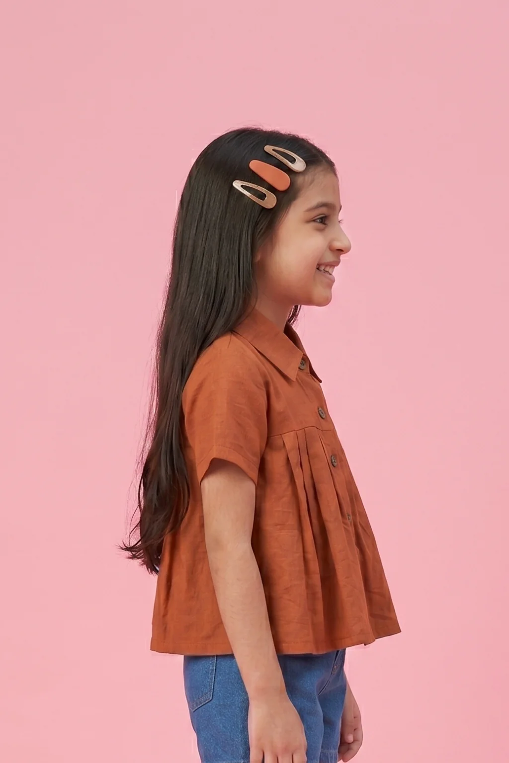 Collared Rust Pleated Shirt Top TG6410 - Image 4