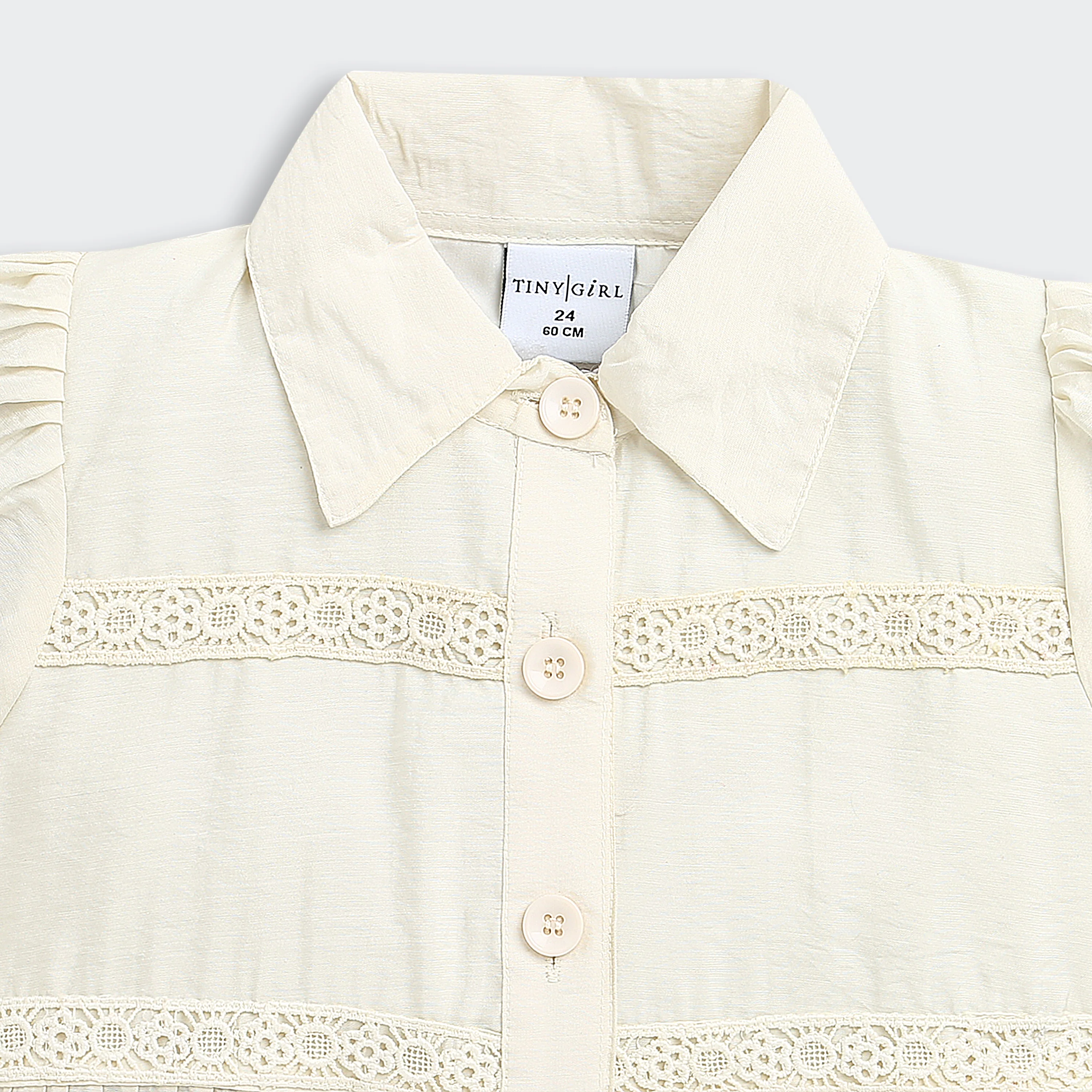 Cream Button-Down Peplum Top with Puff Sleeves TG6379 - Image 7