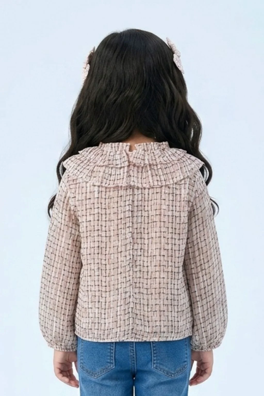 Cream Printed Bow Neck Ruffle Top TG6055 - Image 2