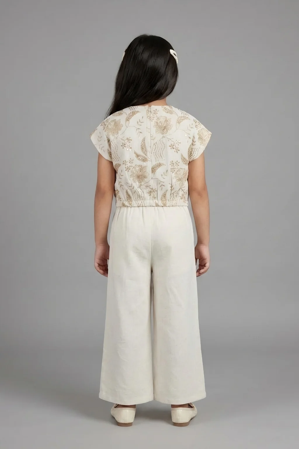 Cream Printed Cotton Summer Wear Co Ord Set 3182 - Image 2