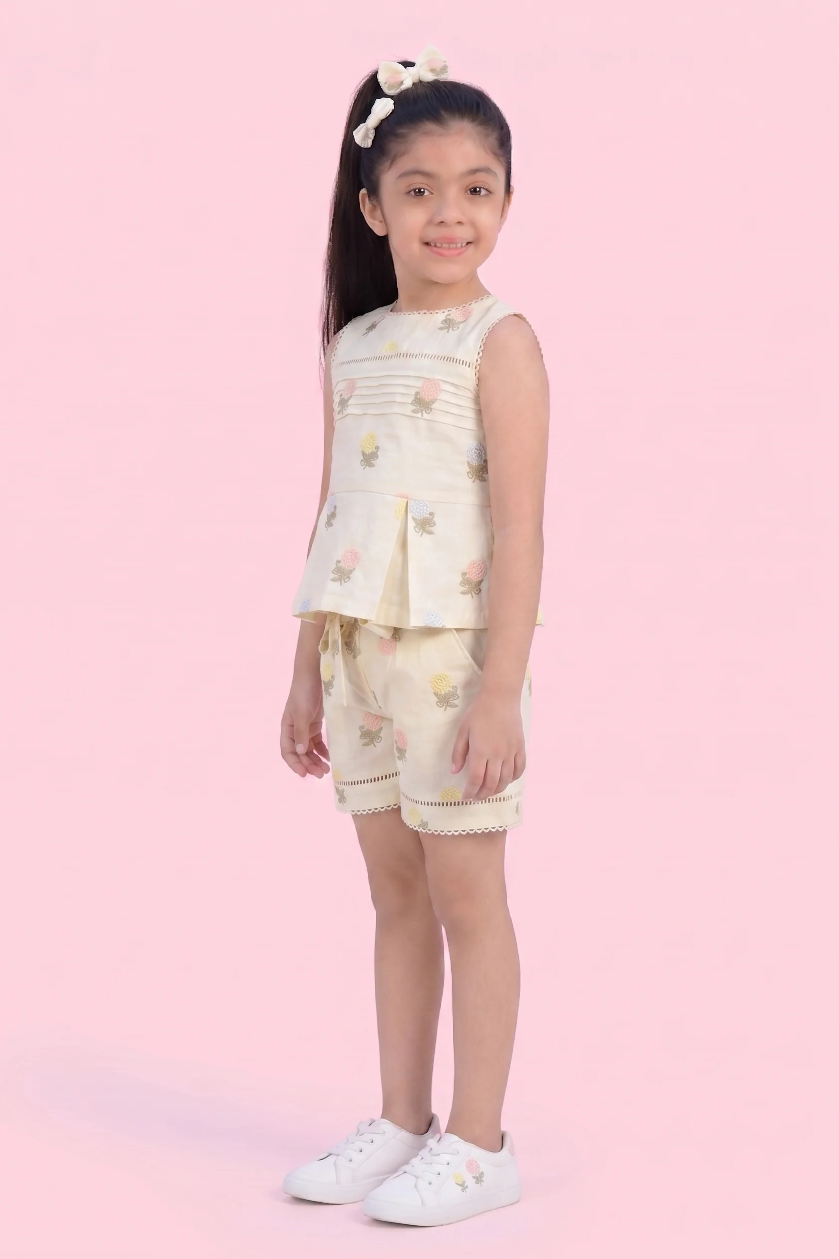 Cream Printed Top & Shorts Set 2086 - Image 4
