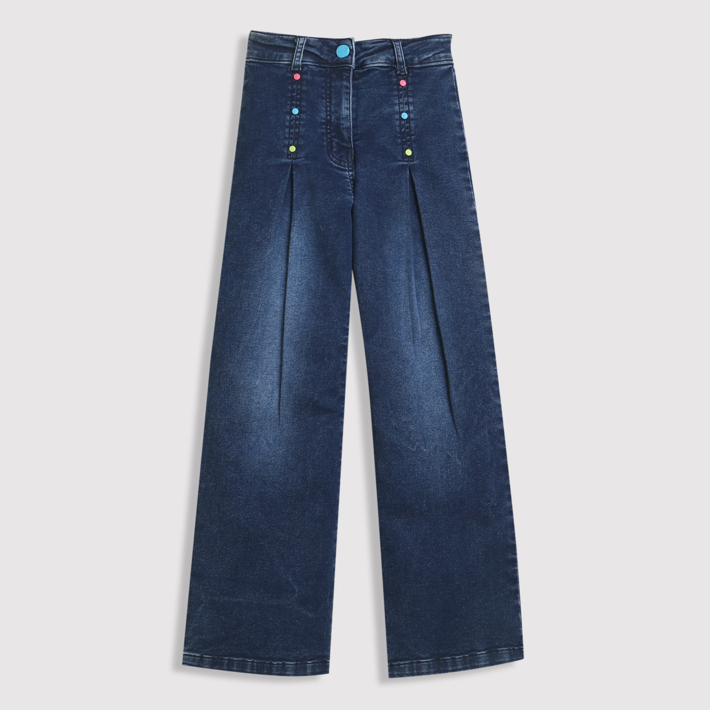 Dark Blue Buttoned Wide Leg Jeans P1578 - Image 5