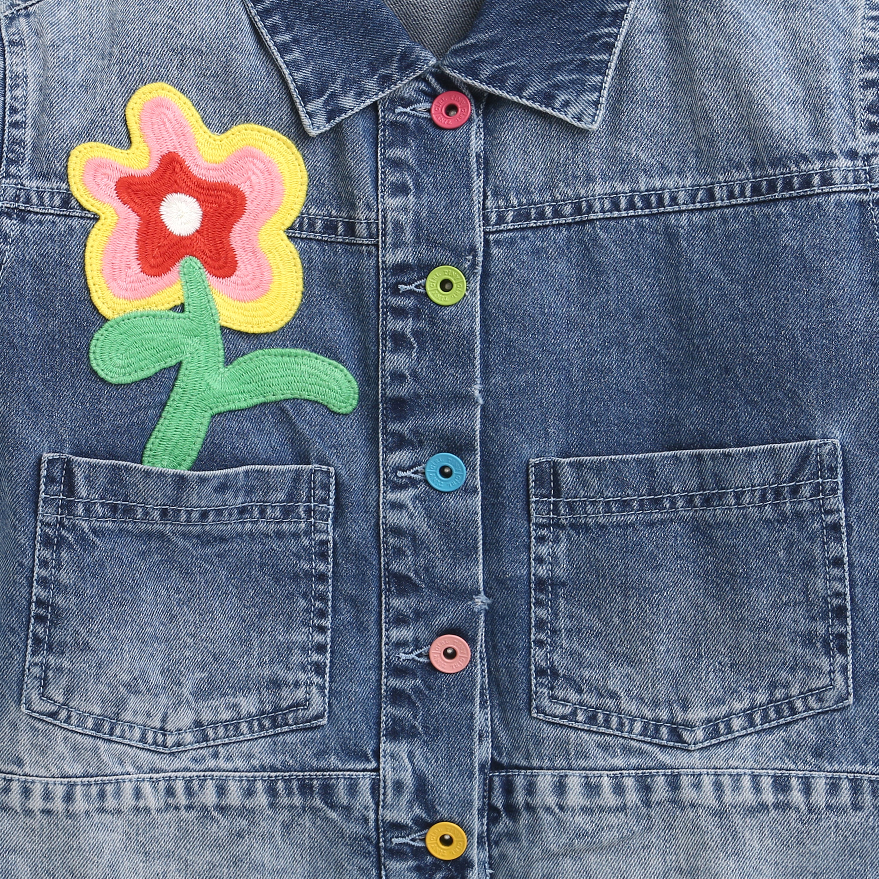 Dark Blue Floral Patch Denim Jacket J397 - Image 7