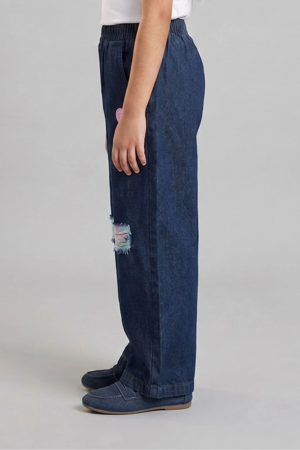 Dark Blue Relaxed Fit Ripped Jeans P1539 - Image 4