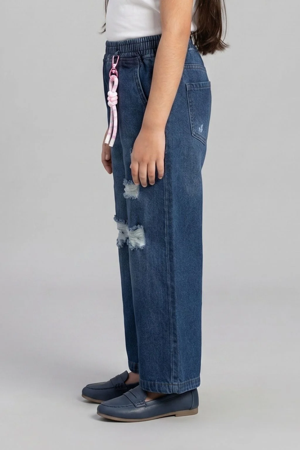 Dark Blue Ripped Relaxed Fit Jeans P1533 - Image 4