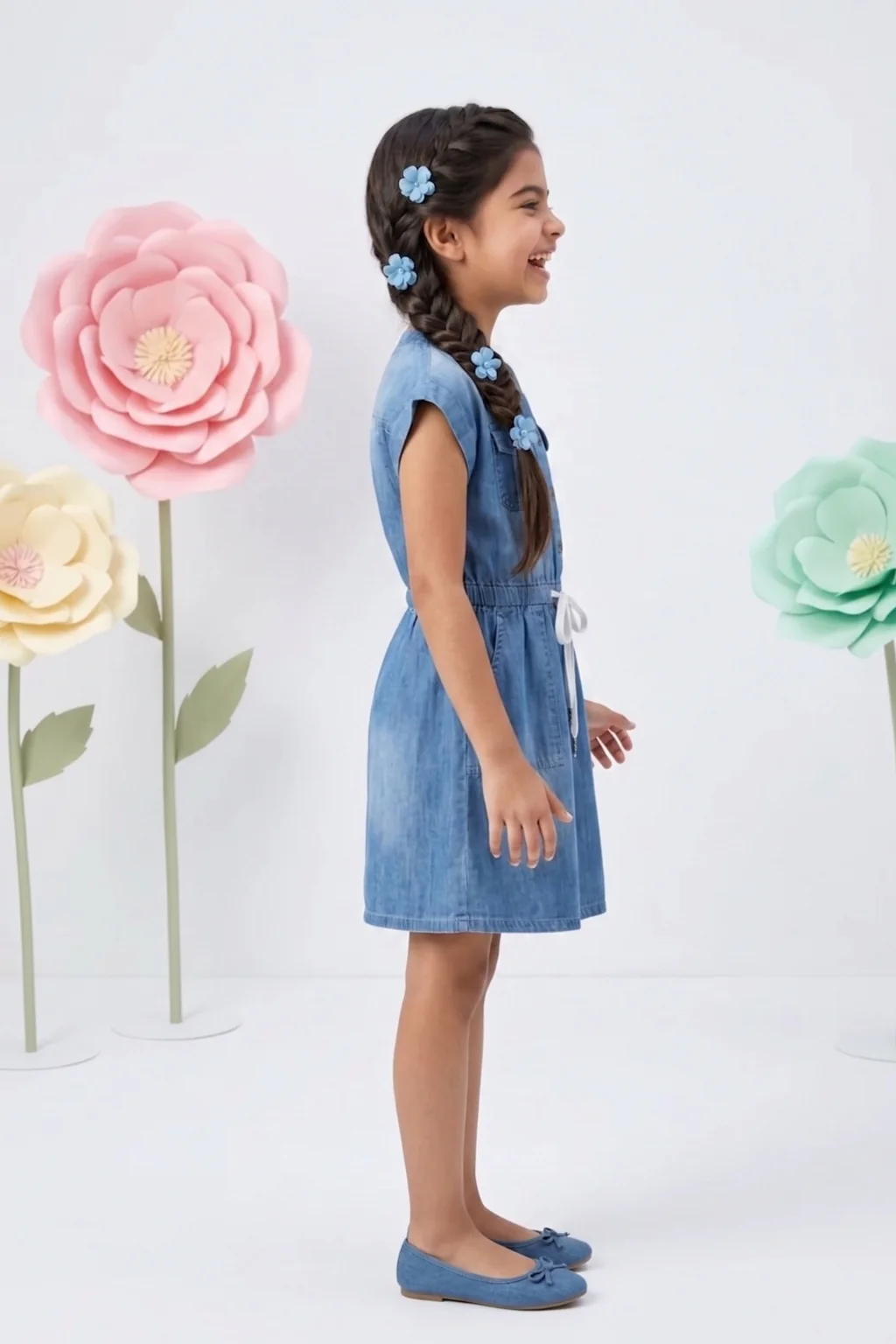 Denim Buttoned Belted Dress M2037 - Image 4