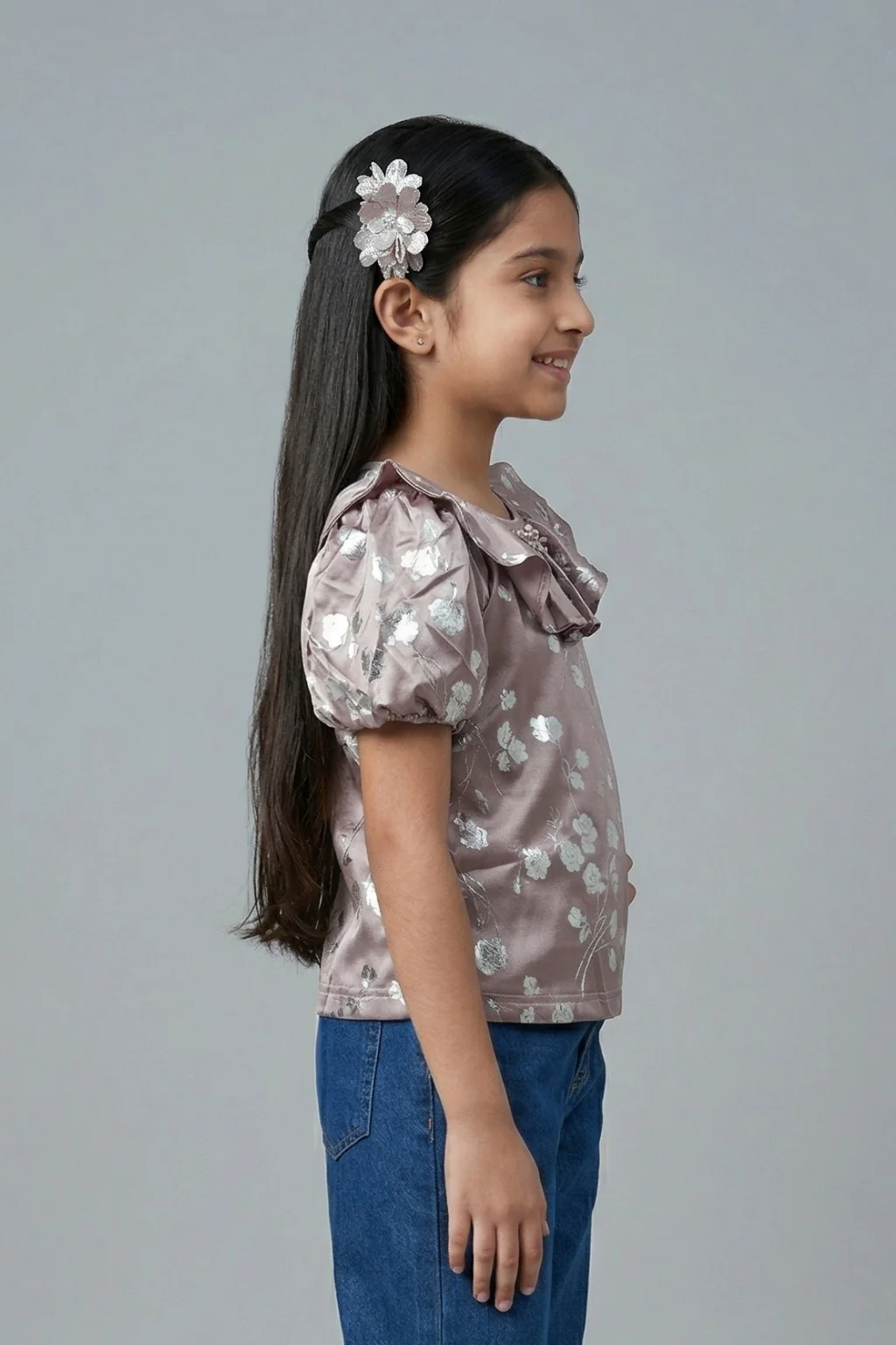 Dusty Satin Floral Ruffle Top TG6046 - Image 3