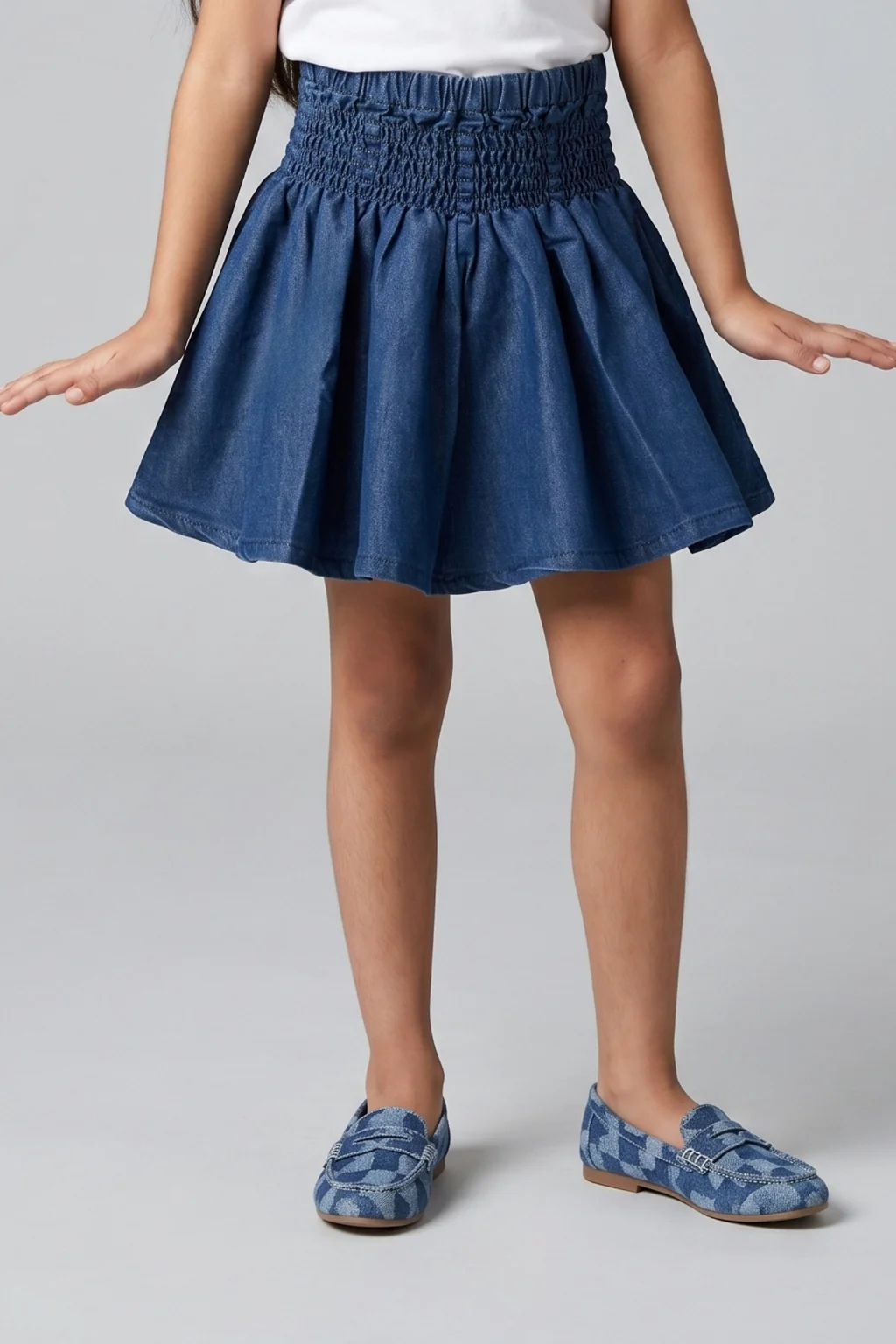Elastic Waist Flared Fit Denim Skater Skirt S679