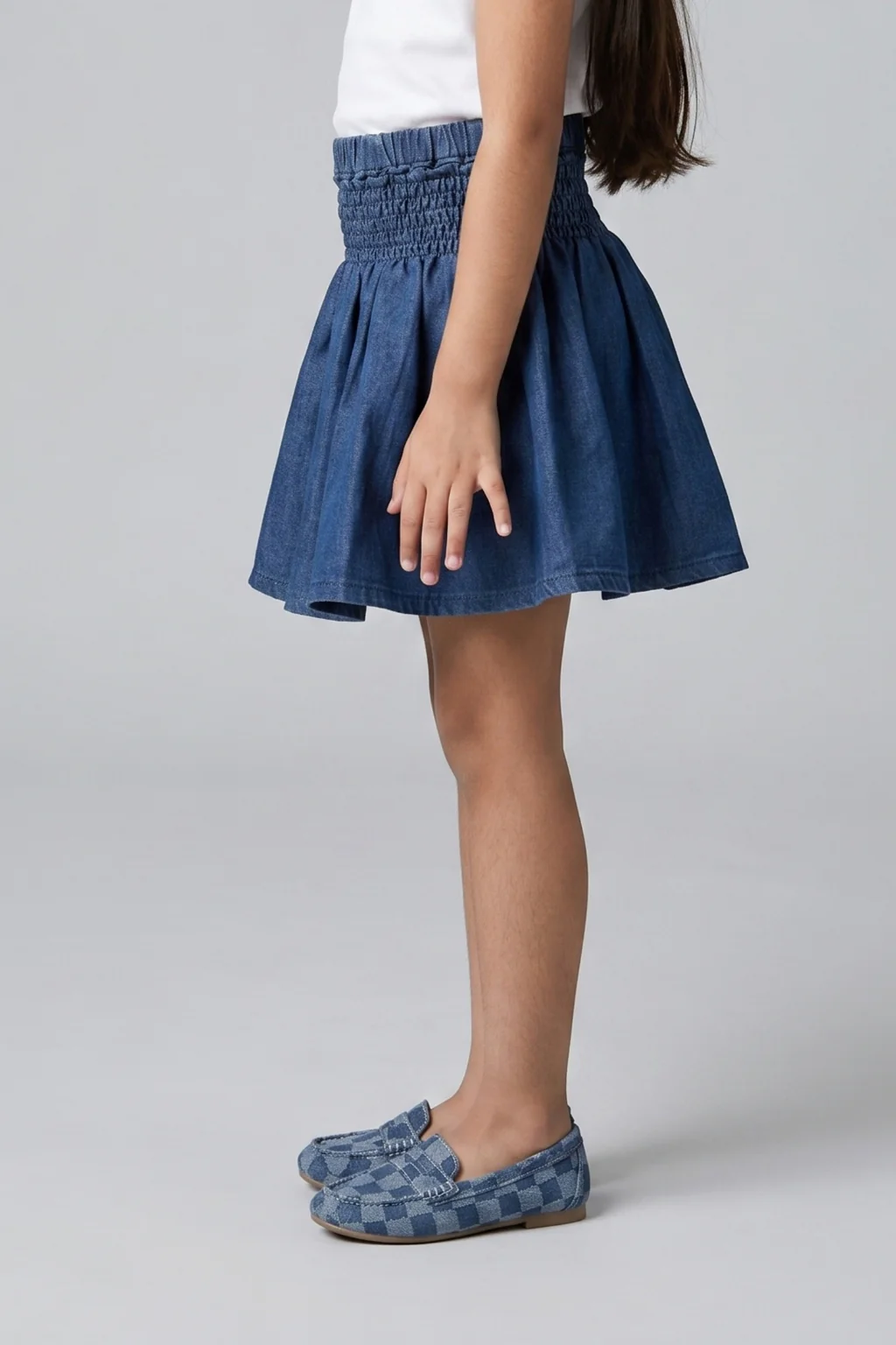 Elastic Waist Flared Fit Denim Skater Skirt S679 - Image 3