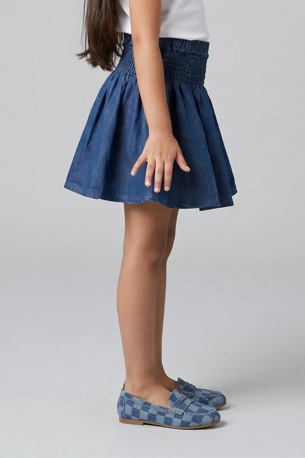 Elastic Waist Flared Fit Denim Skater Skirt S679 - Image 4
