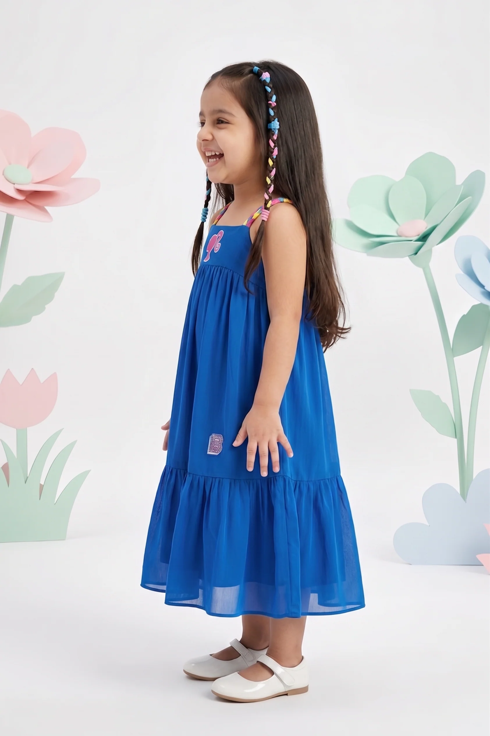 Elegant Barbie Pink Spaghetti Neck Midi Dress BAM1124 - Image 3
