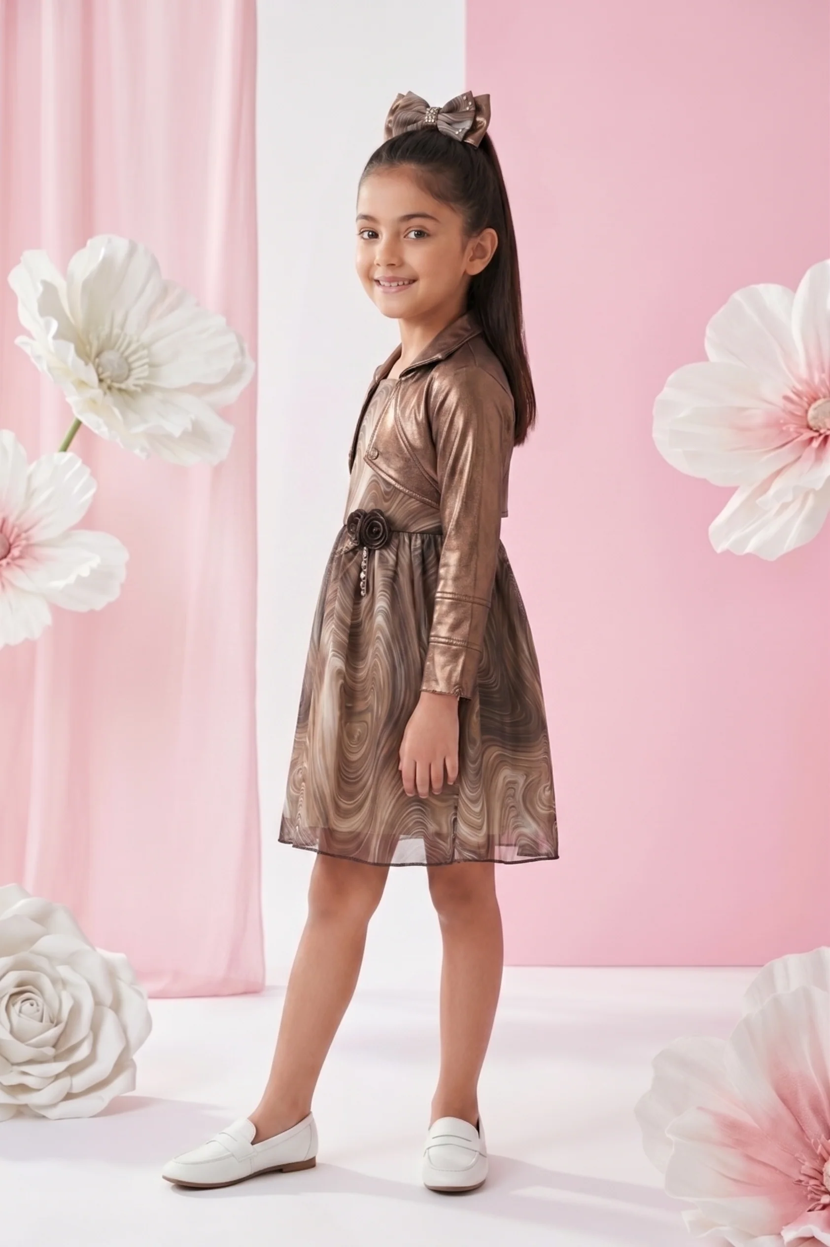 Elegant Copper Glitter Mesh Dress F594 - Image 3