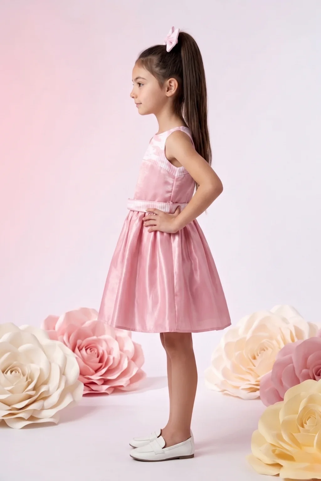 Elegant Party Look Pink Satin Fit & Flare Dress F624 - Image 3