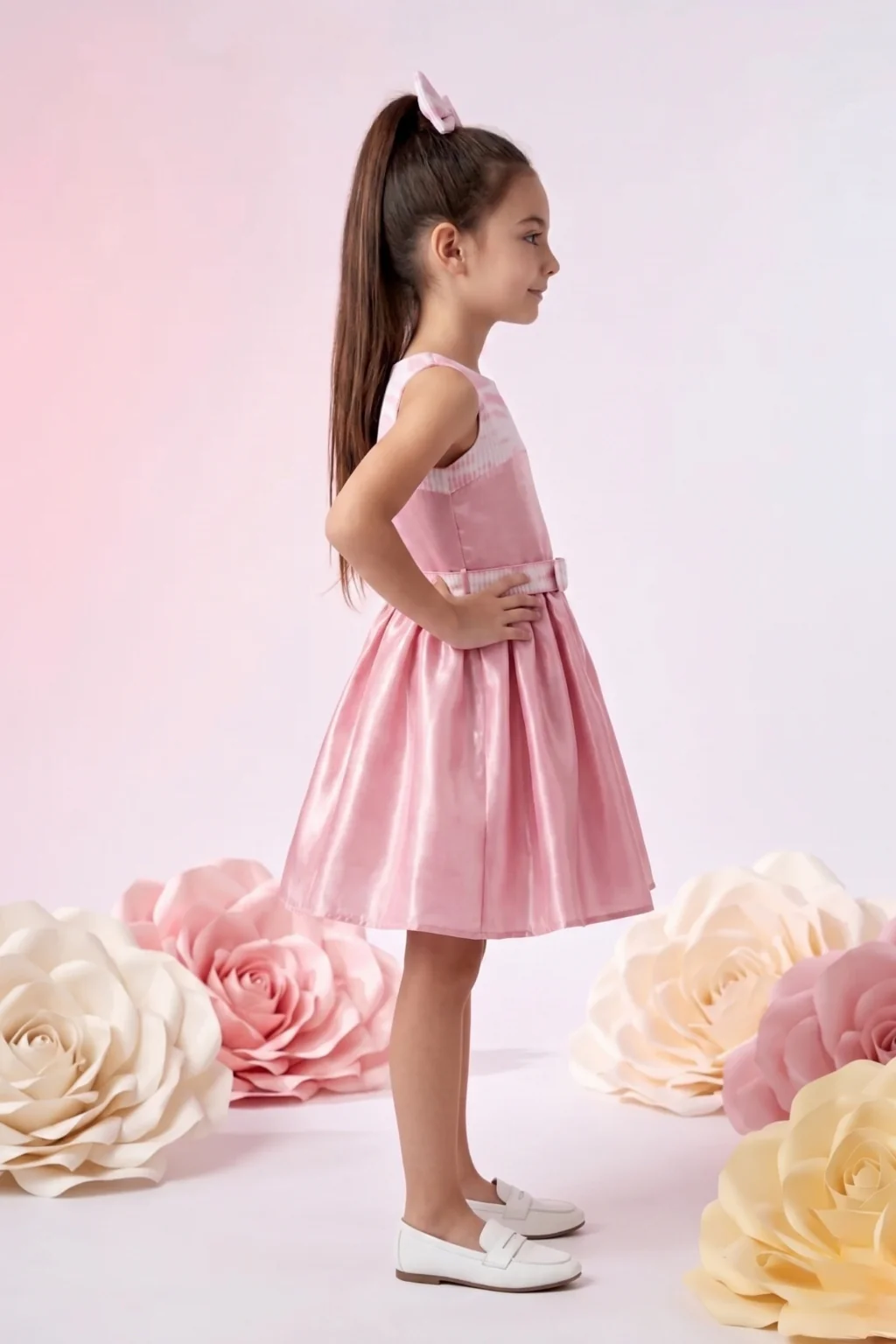 Elegant Party Look Pink Satin Fit & Flare Dress F624 - Image 4