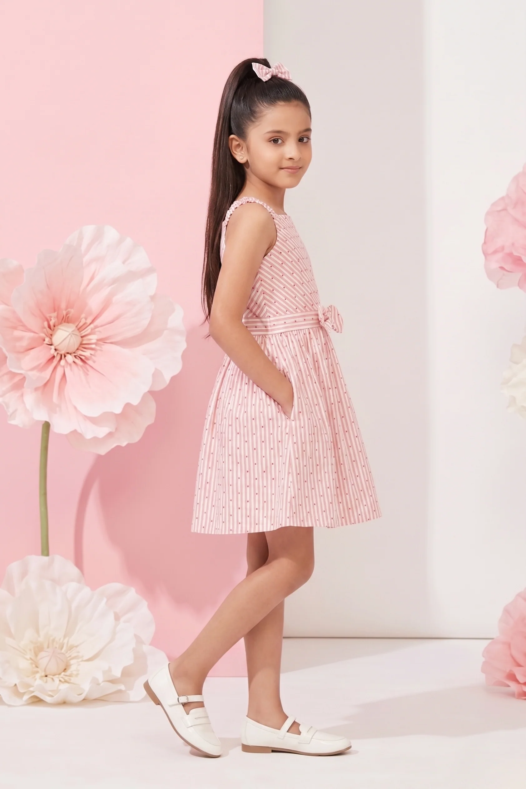 Elegant Peach Floral Fit & Flare Dress F555 - Image 4