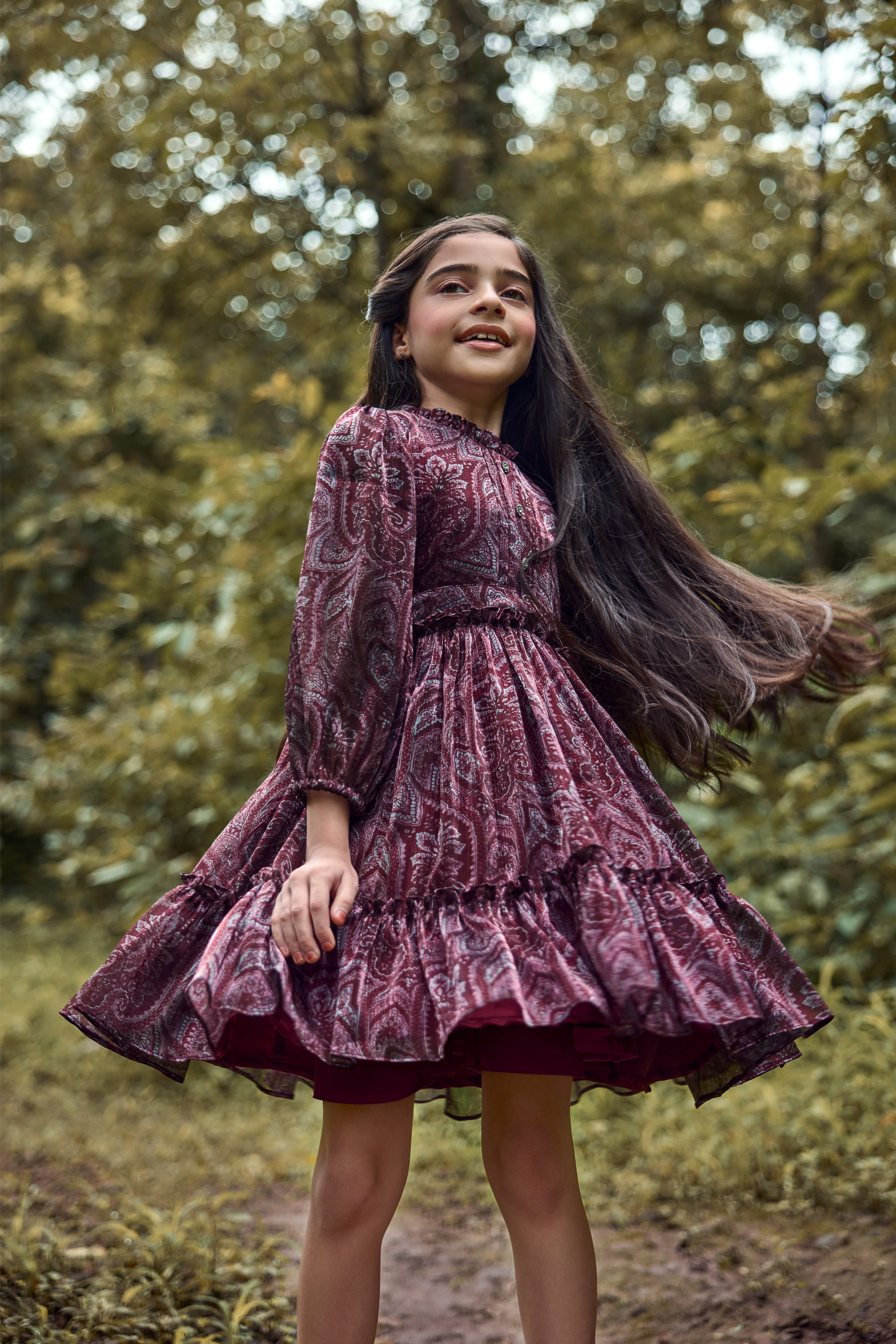 Elegant Tiered Fit & Flare Maroon Printed Party Dress F655