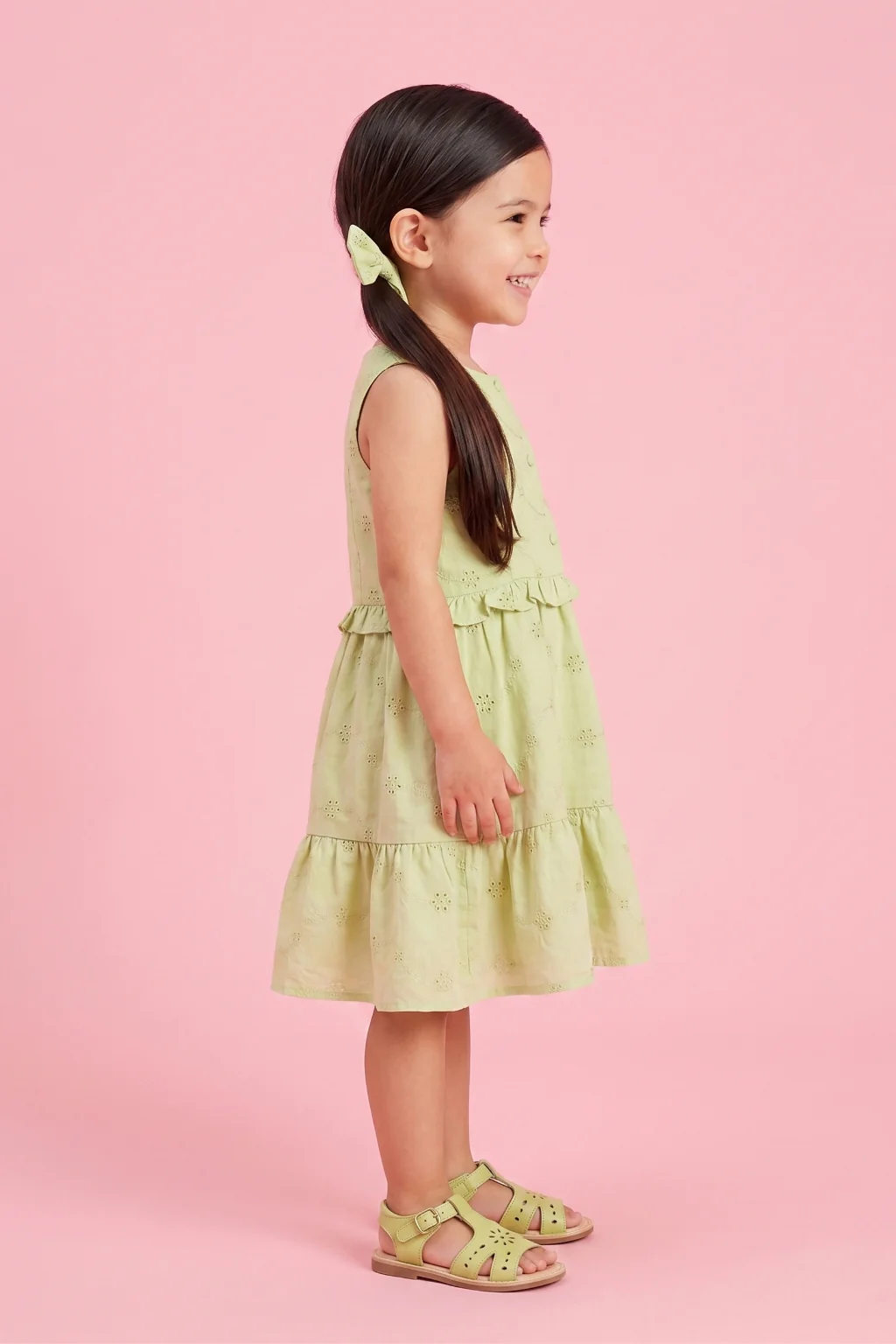 Embroidered Pista Green Tiered Dress TSM30634 - Image 3