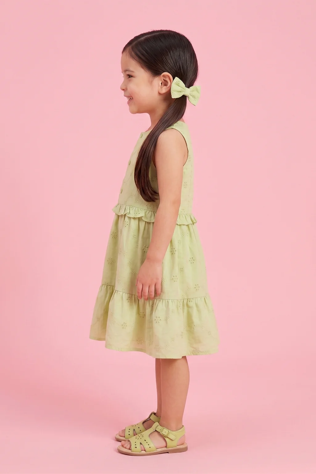 Embroidered Pista Green Tiered Dress TSM30634 - Image 4