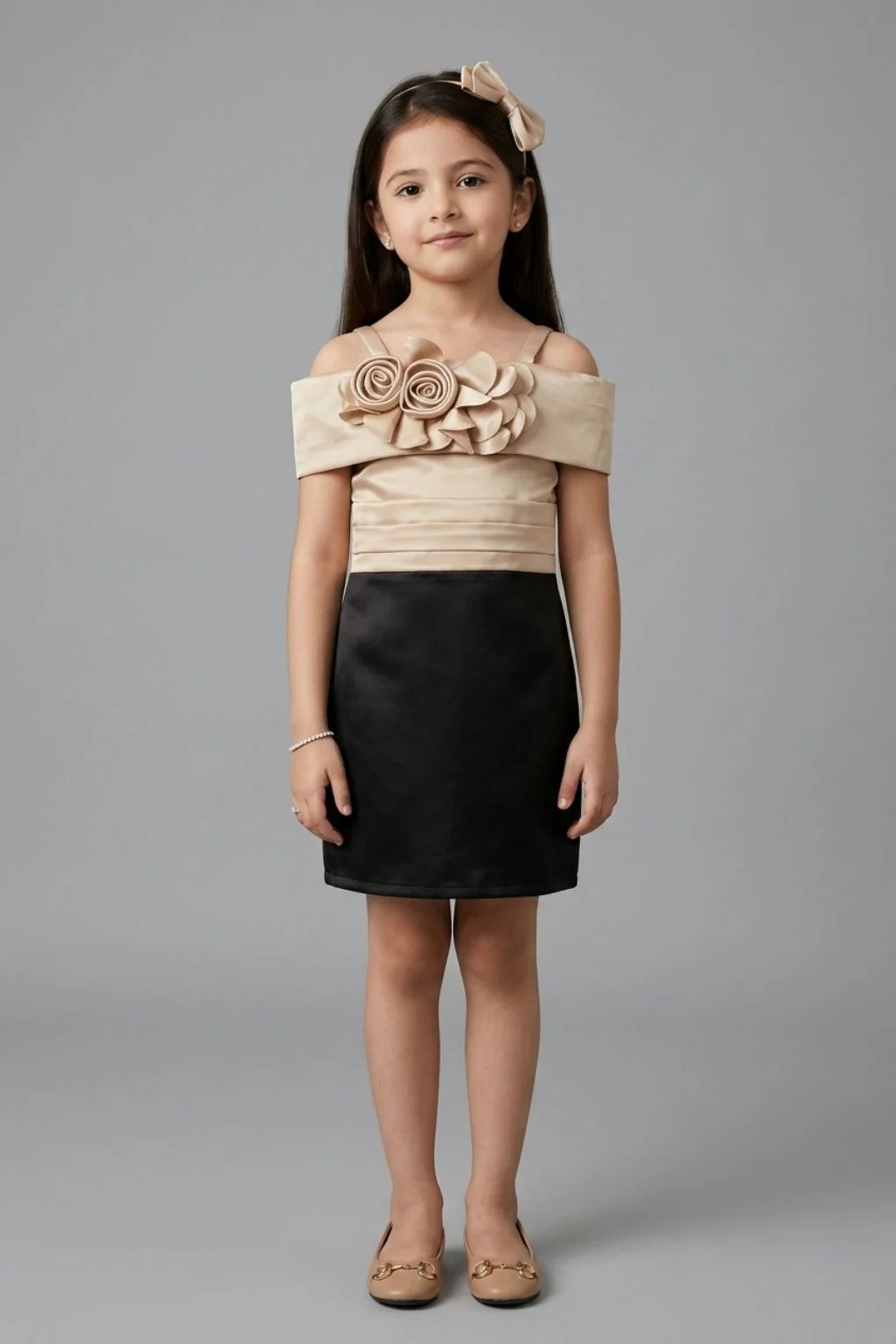 Fawn & Black Off-Shoulder Party Dress M2561