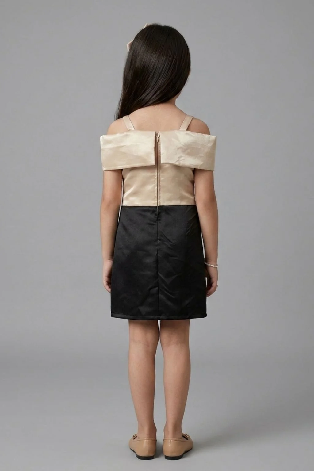 Fawn & Black Off-Shoulder Party Dress M2561 - Image 2