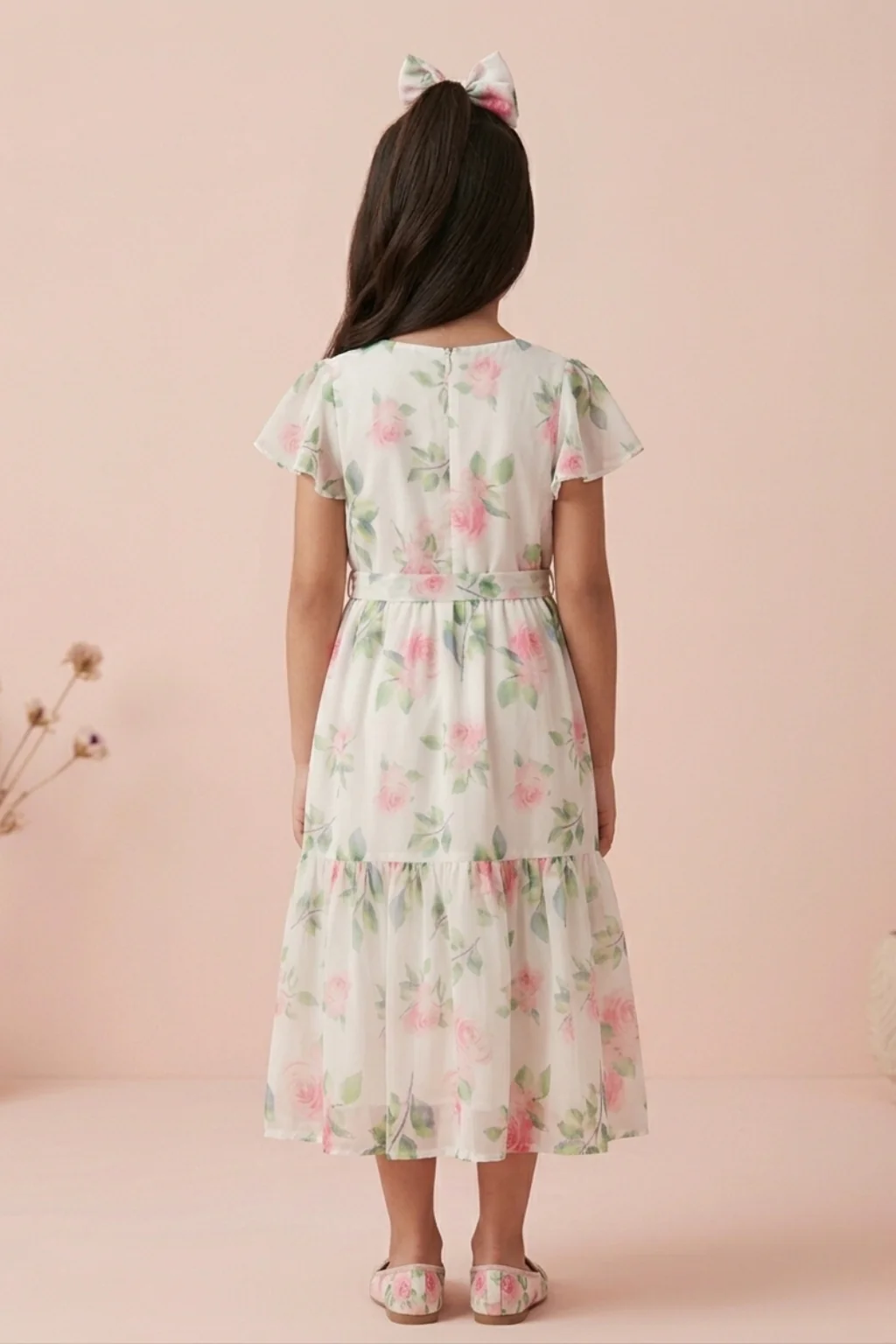 Flare Sleeves Blush Bloom Floral Tiered Dress M2076 - Image 2