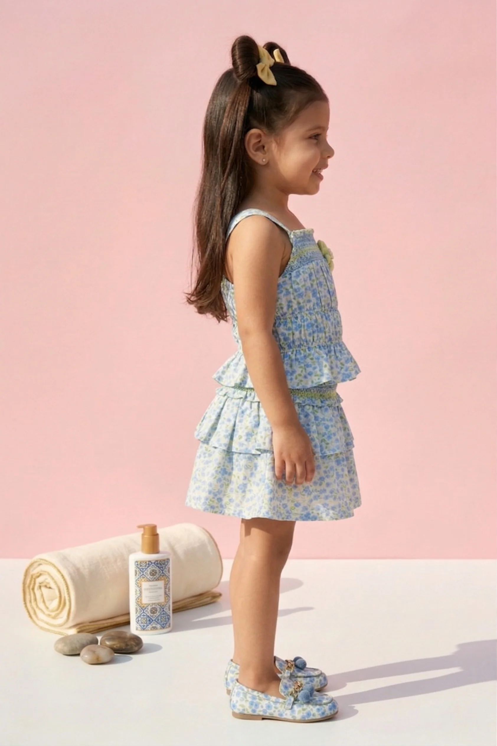 Blue Floral Smocked Top & Ruffle Skirt Set TSSET40359 - Image 3