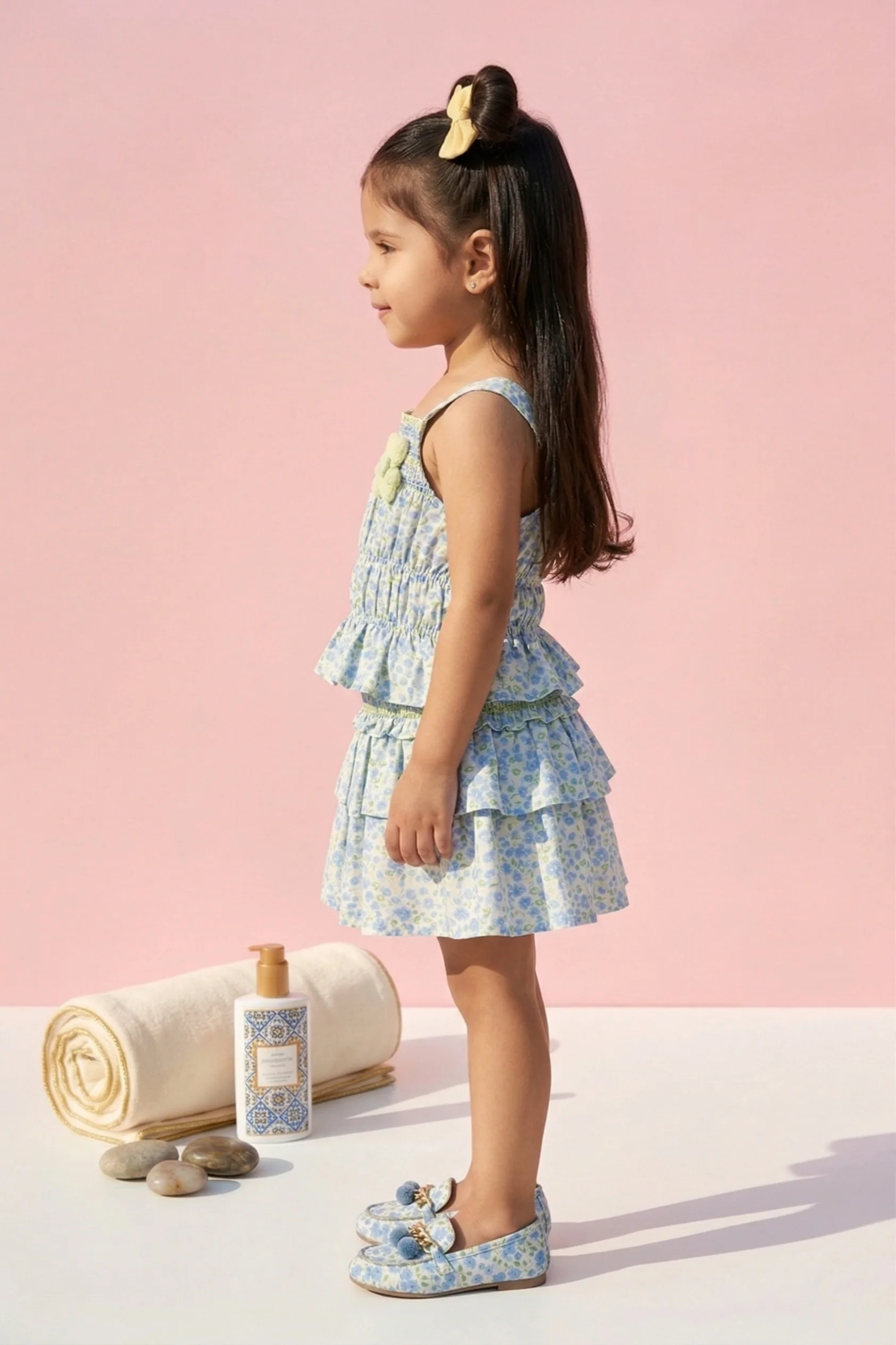 Blue Floral Smocked Top & Ruffle Skirt Set TSSET40359 - Image 4