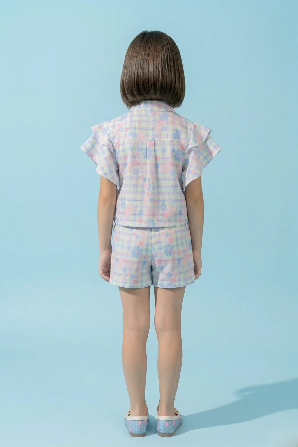 Floral Check Co-Ord Set with Ruffle Top & Shorts SET2031 - Image 2
