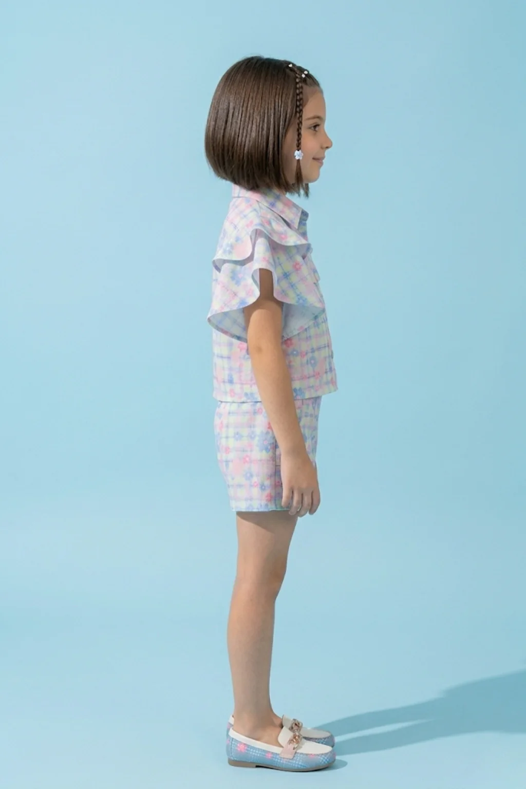 Floral Check Co-Ord Set with Ruffle Top & Shorts SET2031 - Image 4