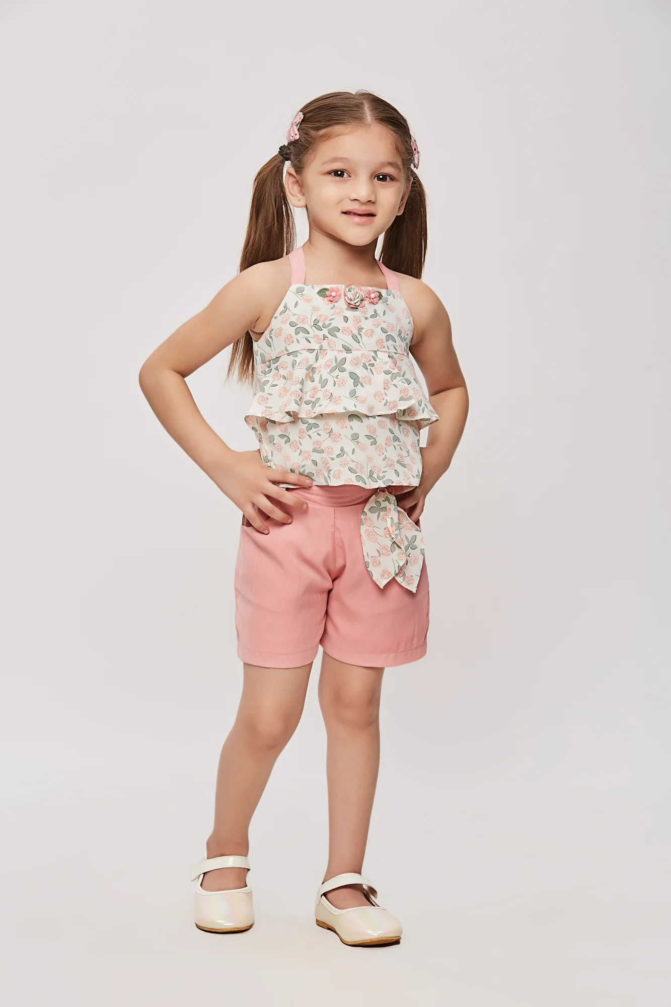 Floral Layered Top & Pink Shorts Co-ord Set TSSET40262 - Image 5