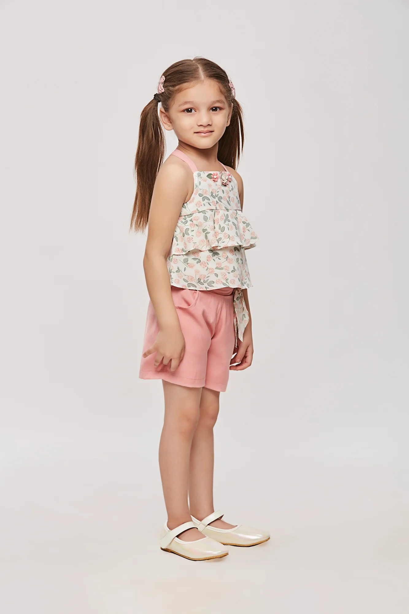 Floral Layered Top & Pink Shorts Co-ord Set TSSET40262 - Image 6