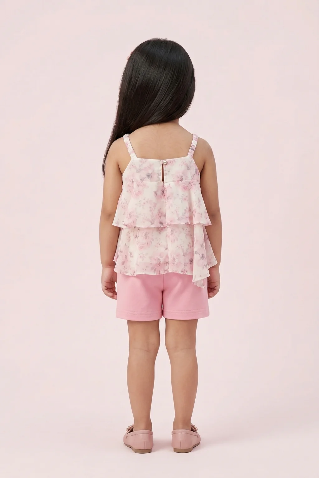 Floral Layered Top & Pink Shorts Set TSISET068 - Image 2