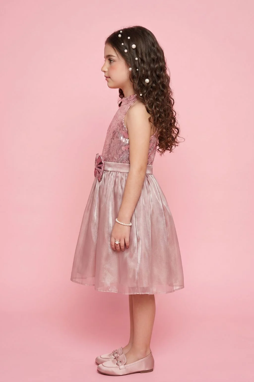 Floral Print Party Dress with Bow Detail & Flare Skirt F614 - Image 3